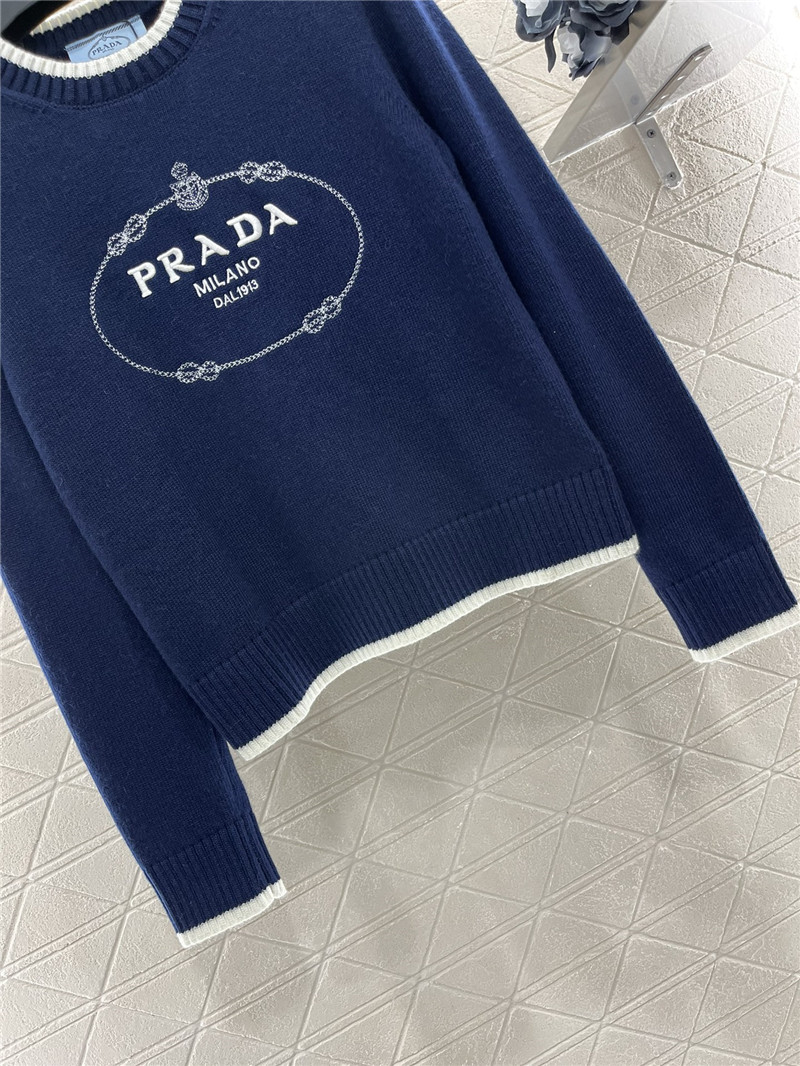 Pra*a logo-intarsia crop wool sweater navy