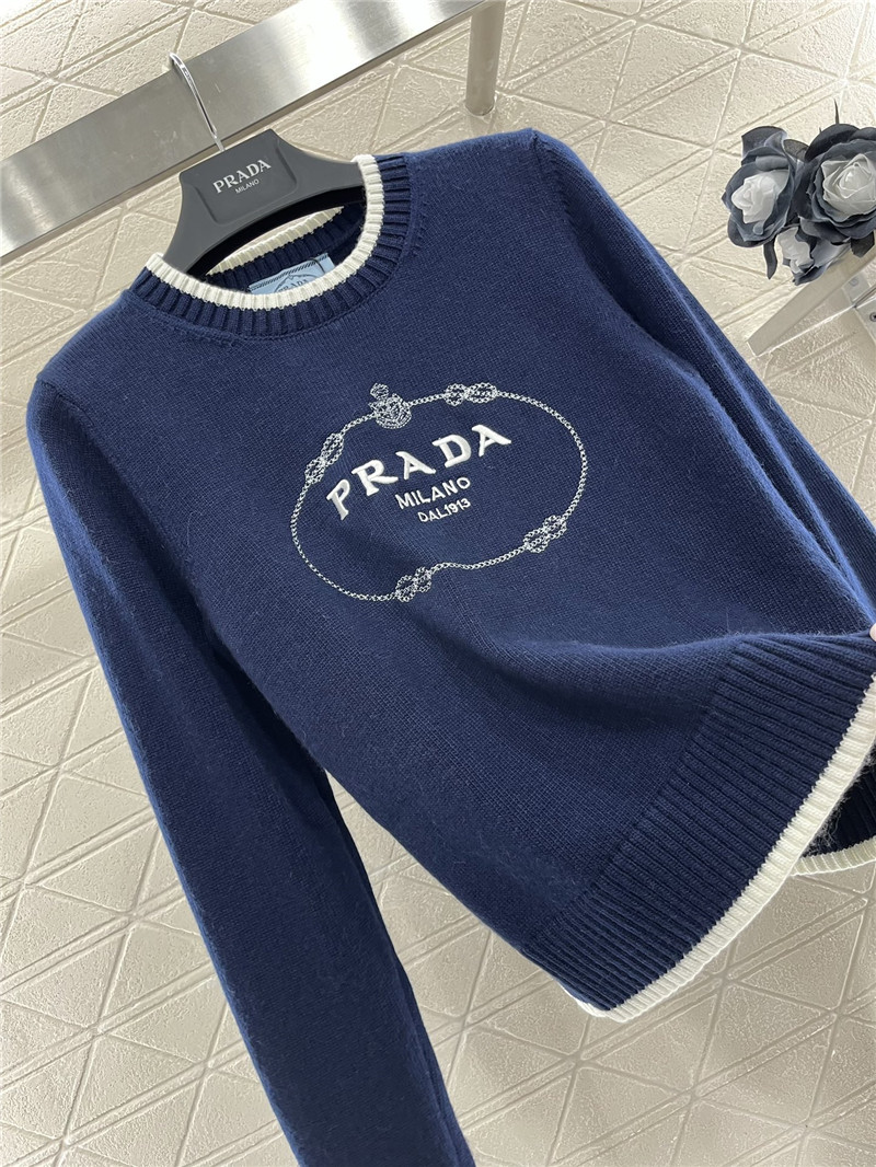 Pra*a logo-intarsia crop wool sweater navy