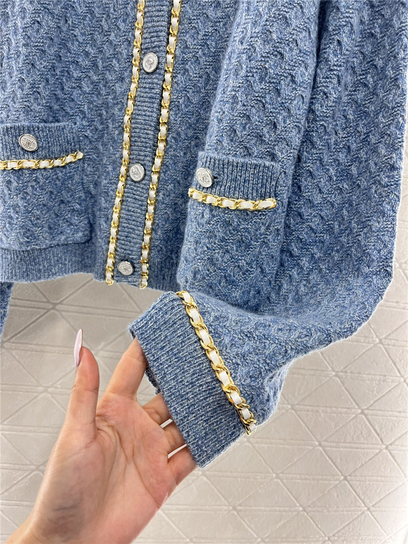 Ch**el chain-trim texture cardigan blue