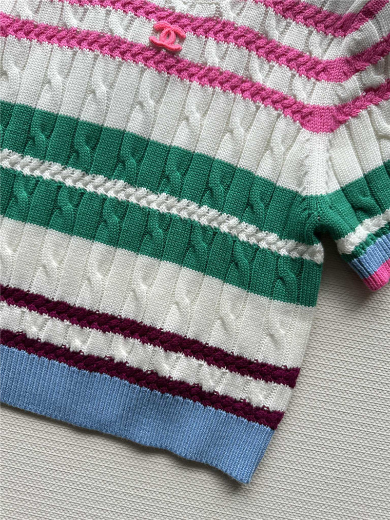 Ch**el multicolor striped cable-knit t-shirt white