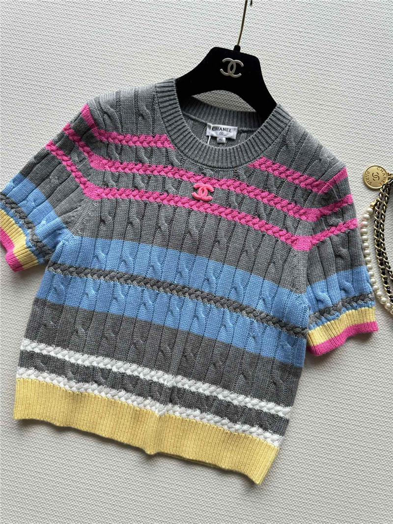 Ch**el multicolor striped cable-knit t-shirt grey