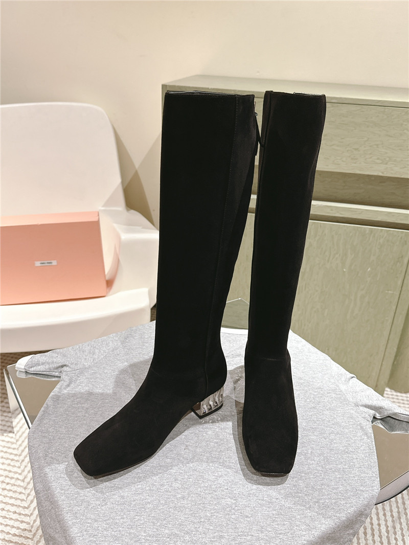 Miu Miu Black Suede Leather Knee-High Boots
