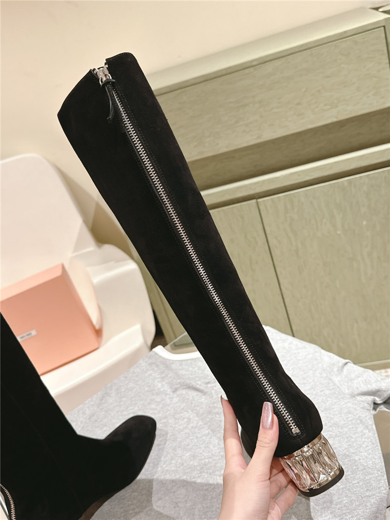 Miu Miu Black Suede Leather Knee-High Boots