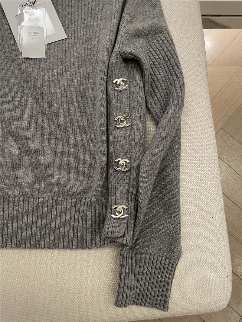 Ch**el buttons trim rib-knit sweater grey