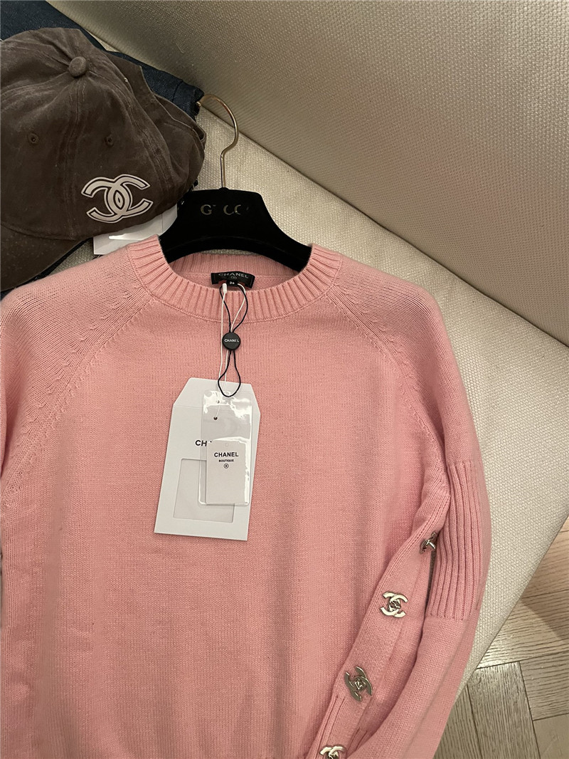 Ch**el buttons trim rib-knit sweater pink