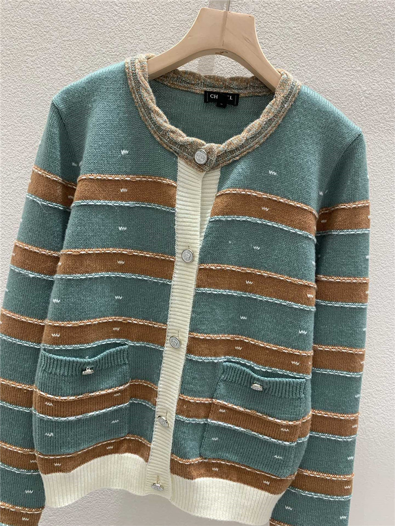 Ce1i*e striped crewneck cardigan blue/brown