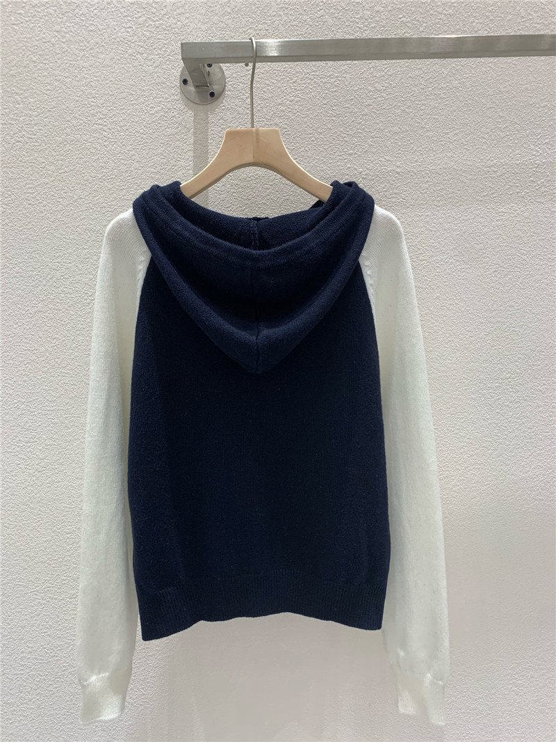 Ch**el raglan sleeves zipper knit hoodie white/black