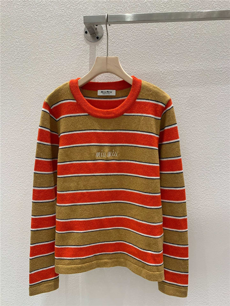 Miu Miu Crewneck Striped Sweater Beige/Orange