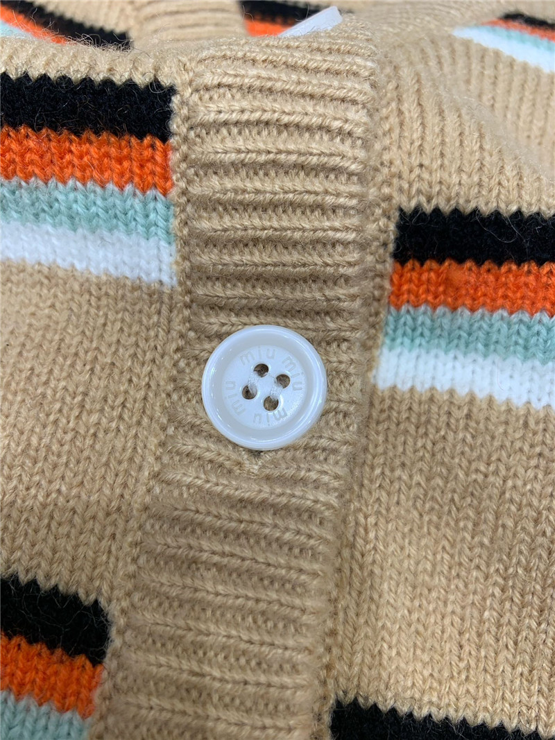Miu Miu Multicolor Striped V-Neck Cardigan Beige