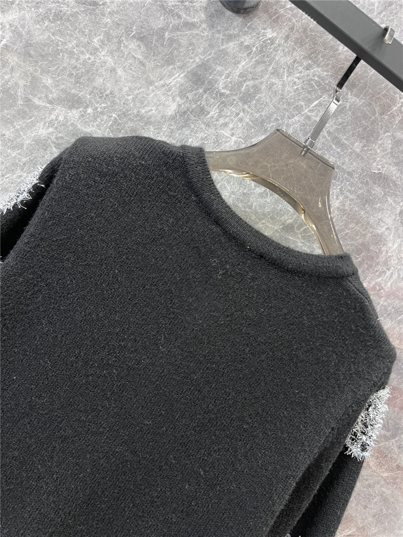 Ch**el crew-neck camellia jacquard cardigan black
