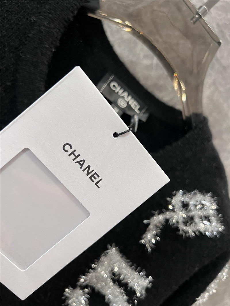 Ch**el crew-neck camellia jacquard cardigan black