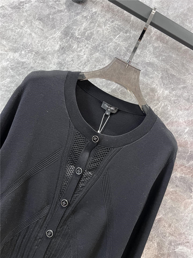 Ch**el crop crew-neck ribbed cardigan black