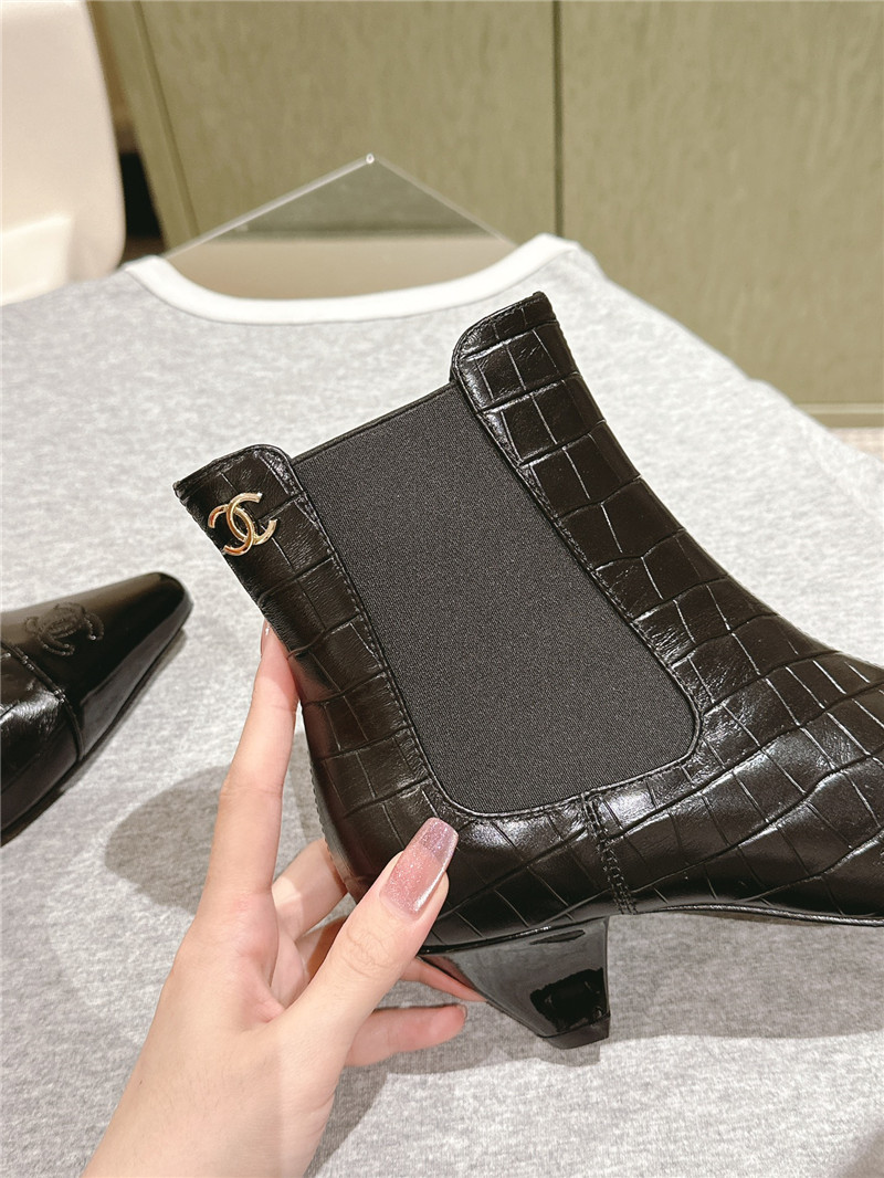 Ch**el pointed toe crocodile leather ankle boots