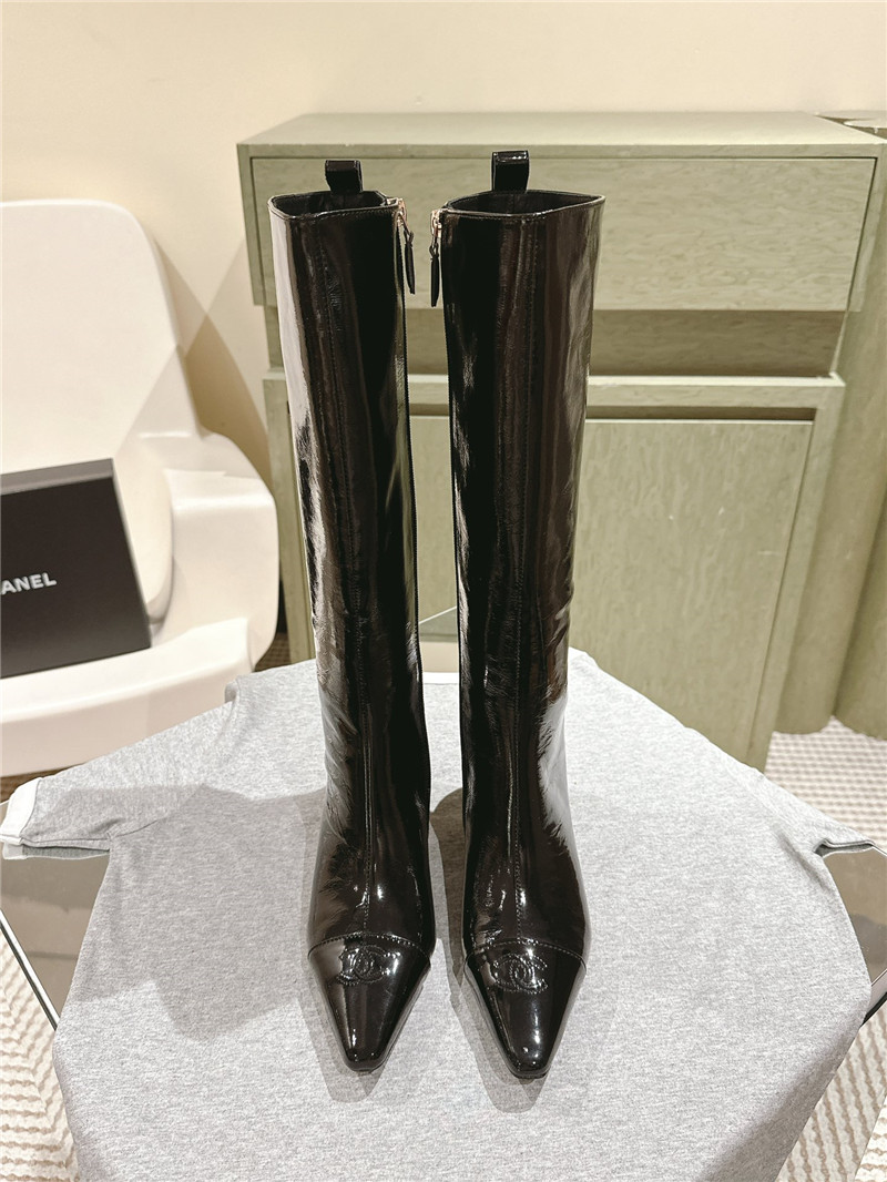 Ch**el pointed oil-wax leather knee-high boots
