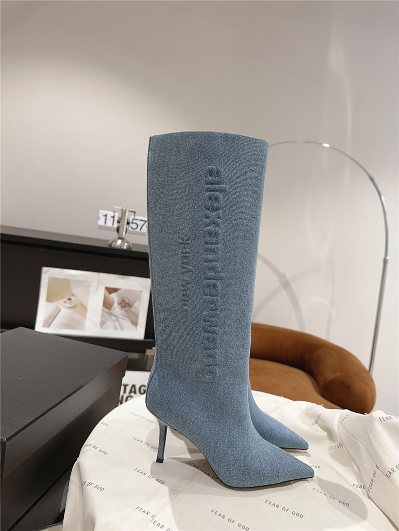 A1exa*der wang denim pointed toe knee-high boots