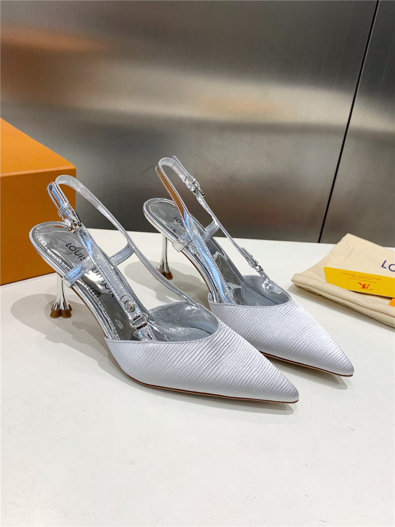 l0vis Vvtt0n blossom slingback pumps silver embroidered