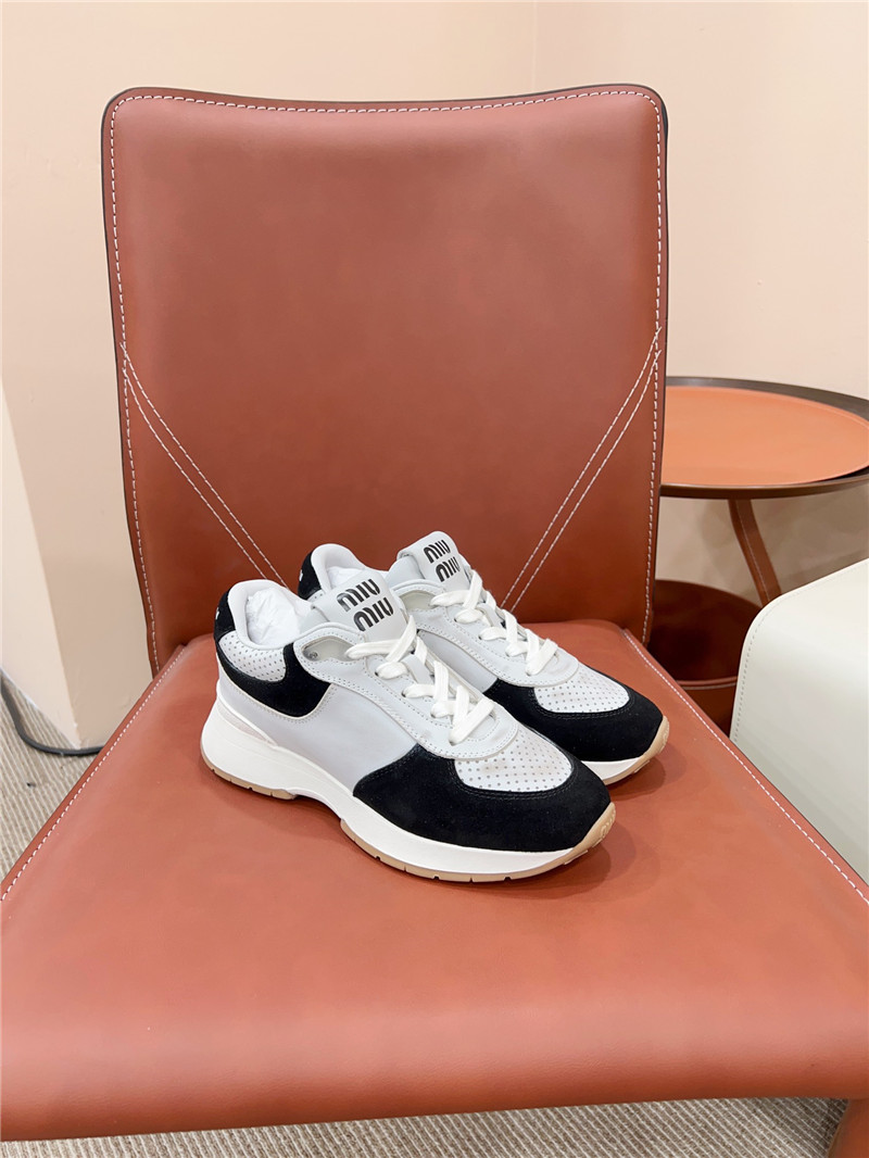 Miu Miu Women White Black Perforated Low-Top Sneakers