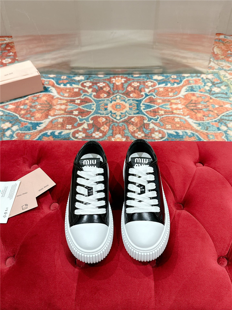 Miu Miu Black Leather Platform Sneakers Women