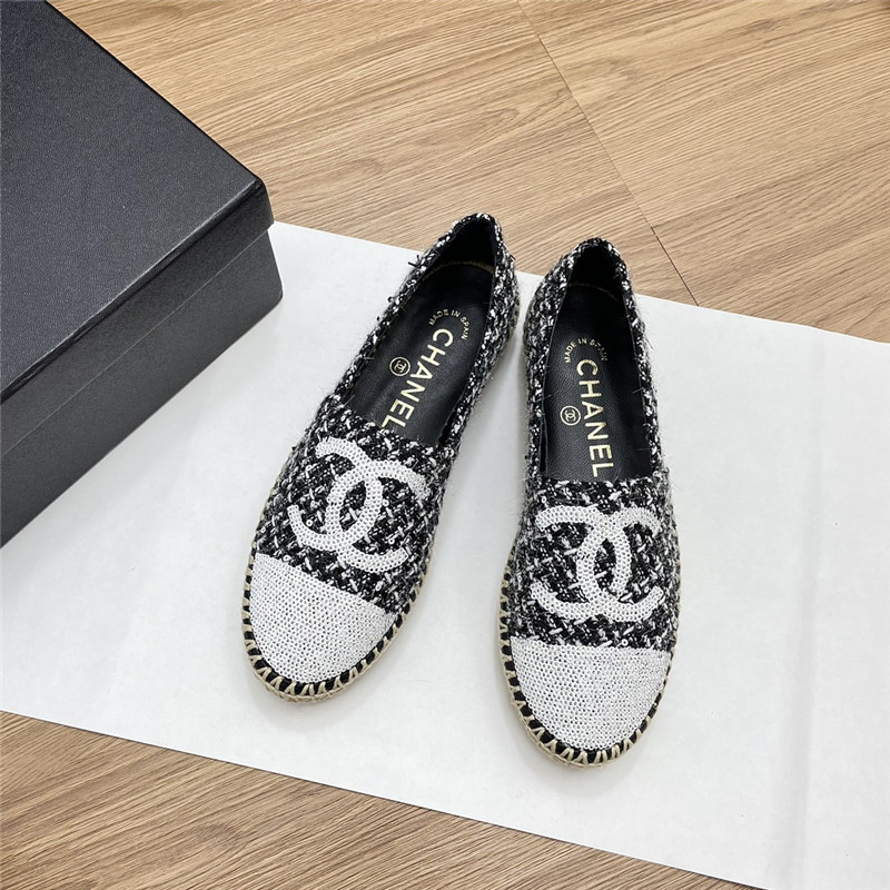 Ch**el espadrilles in black/white tweed with sequins