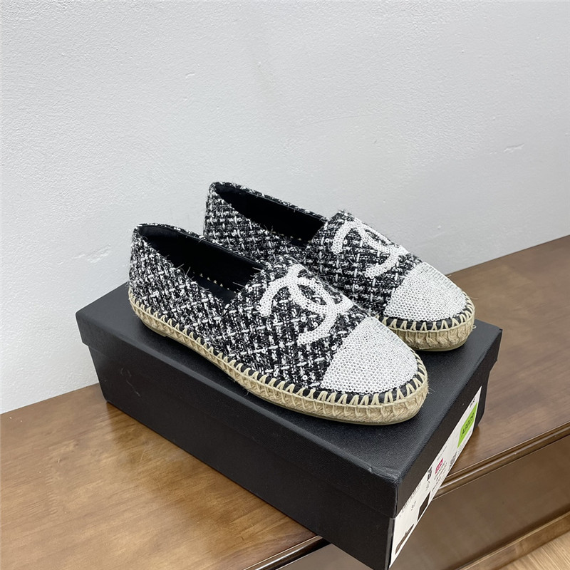 Ch**el espadrilles in black/white tweed with sequins