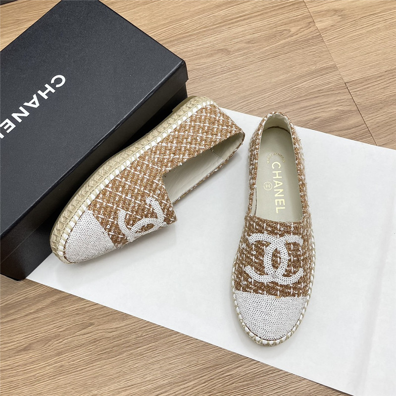 Ch**el espadrilles in beige/white tweed with sequins