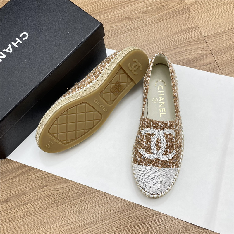 Ch**el espadrilles in beige/white tweed with sequins