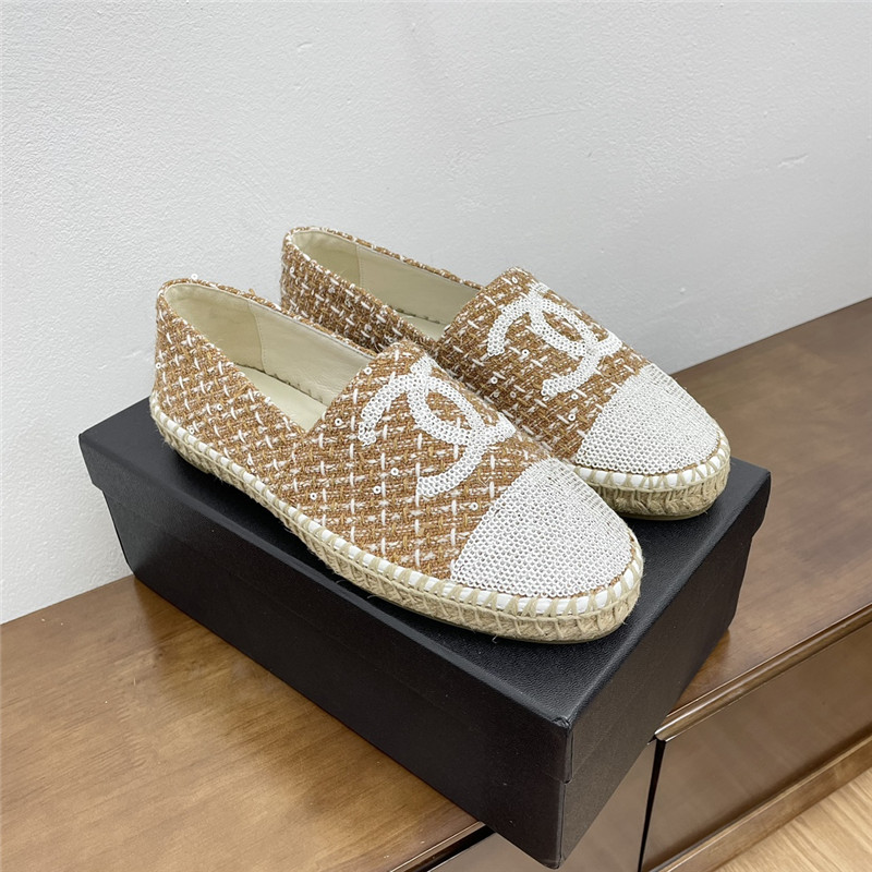 Ch**el espadrilles in beige/white tweed with sequins