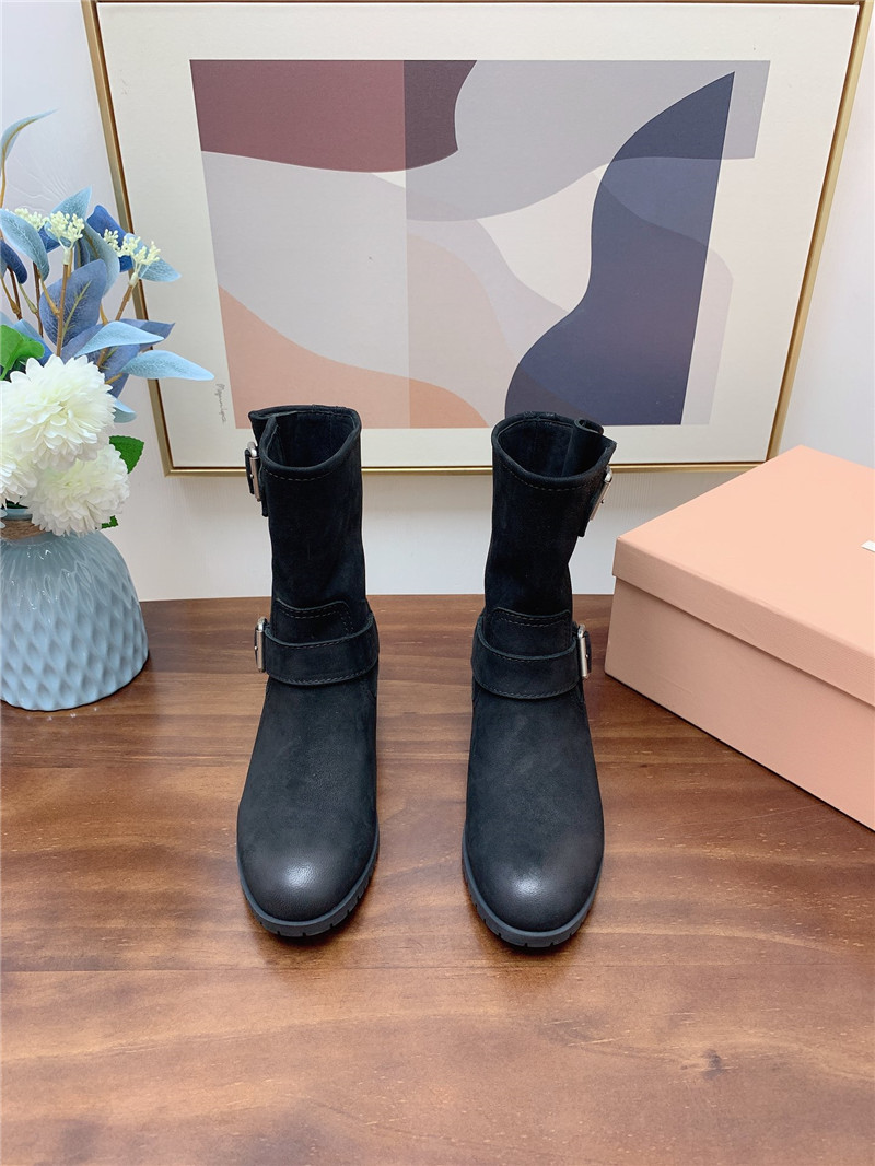 Miu Miu Black Calfskin Chunky Buckle Biker Boots