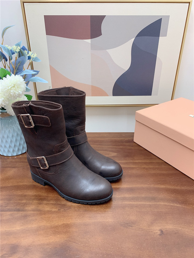 Miu Miu Calfskin Chunky Buckle Biker Boots