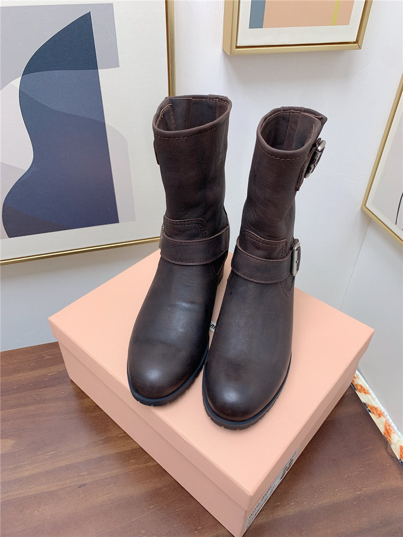 Miu Miu Calfskin Chunky Buckle Biker Boots