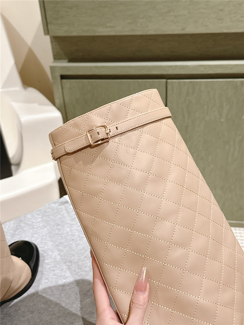 Ch**el beige overlay knee high boots