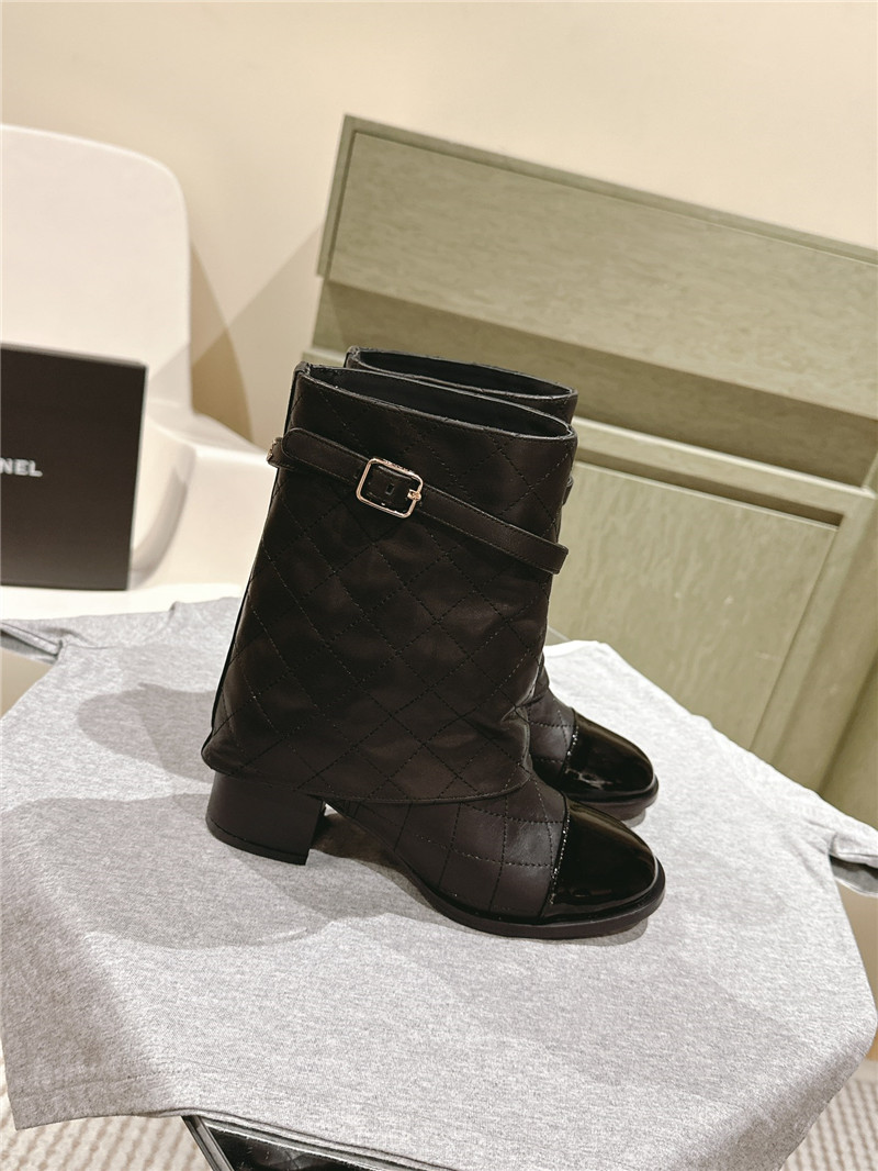 Ch**el black quilted leather cap toe ankle boots