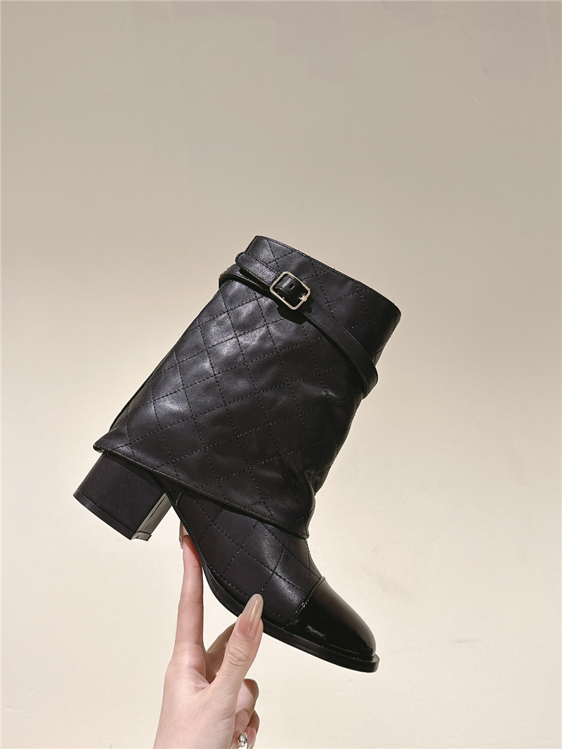 Ch**el black quilted leather cap toe ankle boots