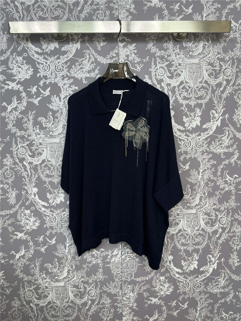 BC Beaded Oversized Wool Polo Shirt Black