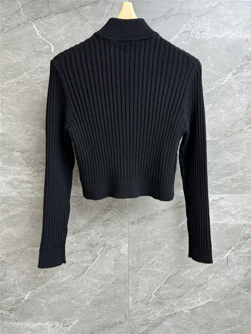 Miu Miu Ribbed Wool Full-Zip Cardigan in Black