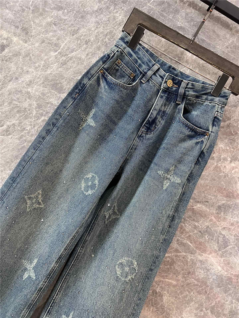 l0vis Vvtt0n lv rhinestone denim trousers replica clothes