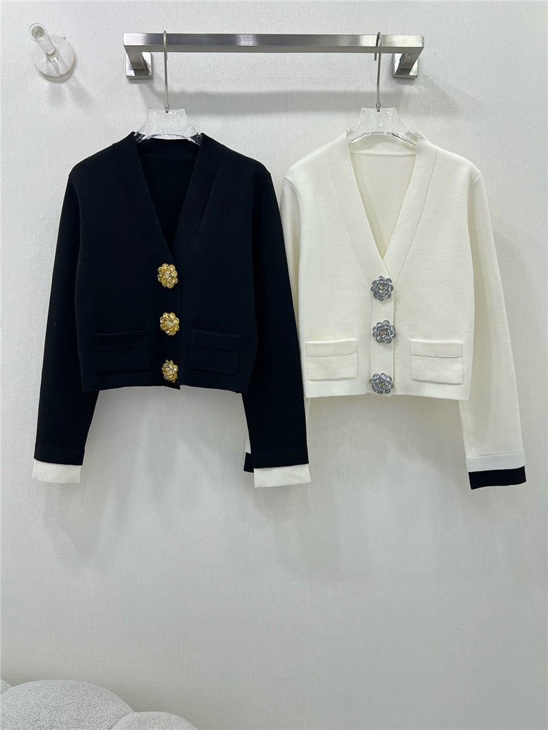 Ch**el crystal buttons v-neck cardigan in white