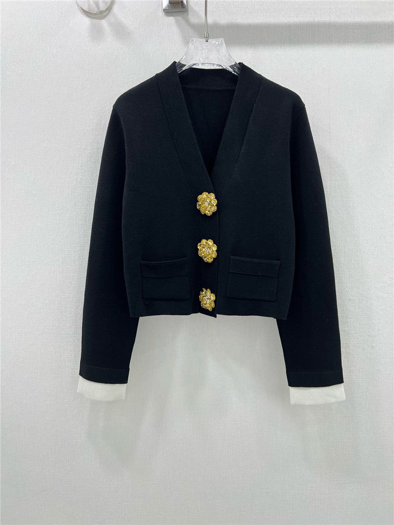 Ch**el crystal buttons v-neck cardigan in black