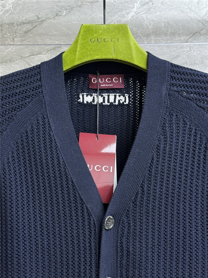 Gvc*1 ajour cotton knit cardigan with web navy