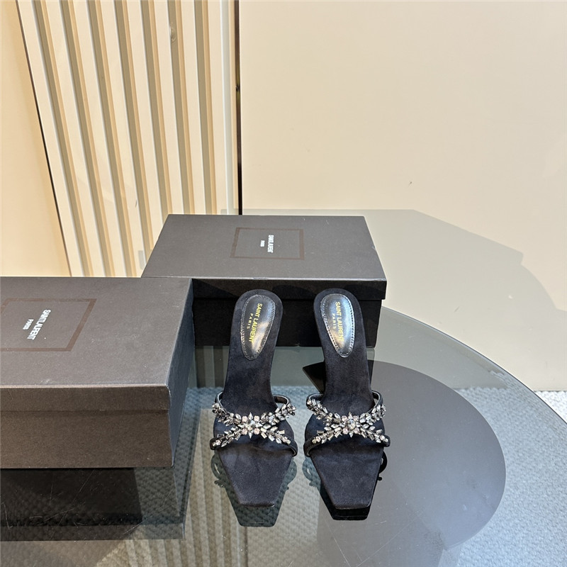 Y51 liz mules in black suede and rhinestone