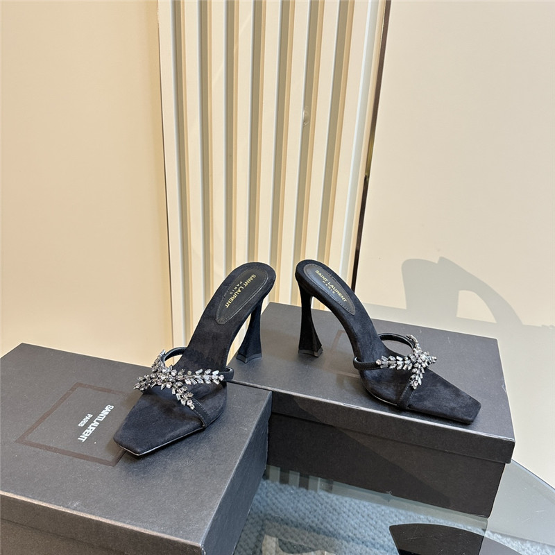 Y51 liz mules in black suede and rhinestone