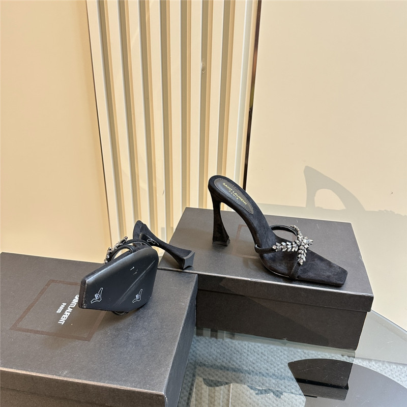 Y51 liz mules in black suede and rhinestone