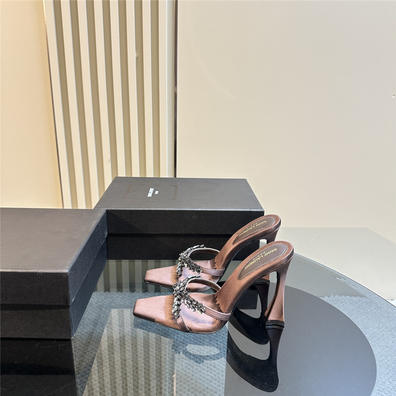 Y51 liz mules in pink satin crepe with rhinestones