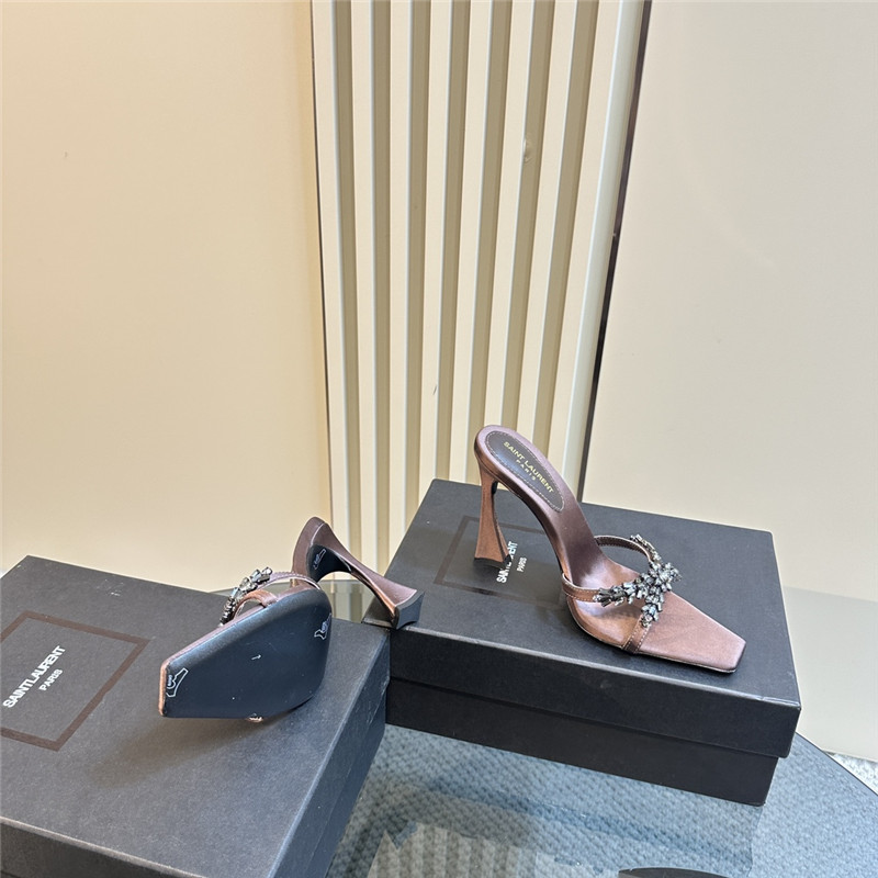 Y51 liz mules in pink satin crepe with rhinestones