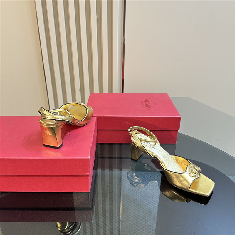 Va1e*ntin0 vlogo locker sandals gold mirrored calfskin