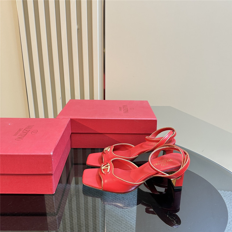 Va1e*ntin0 vlogo locker sandals in red mirrored calfskin