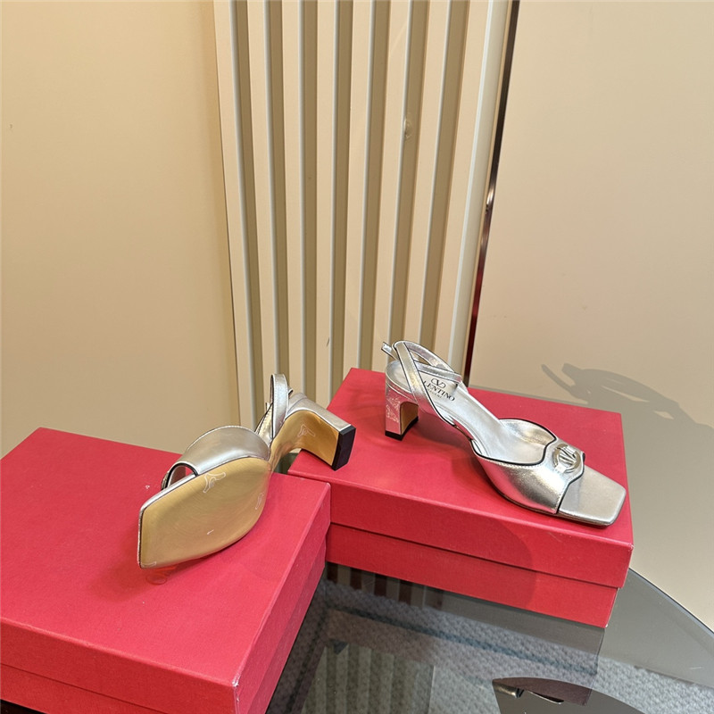 Va1e*ntin0 vlogo locker sandals silver mirrored calfskin