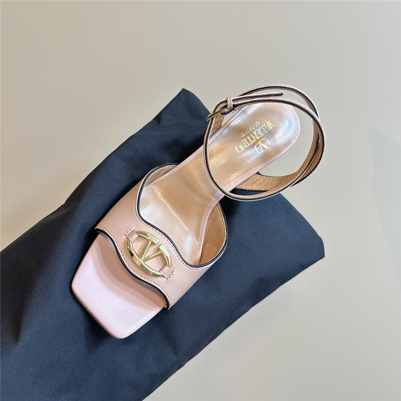 Va1e*ntin0 vlogo locker sandals in pink mirrored calfskin