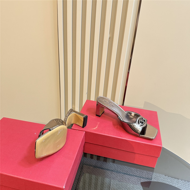 Va1e*ntin0 vlogo locker mules in gold mirrored calfskin