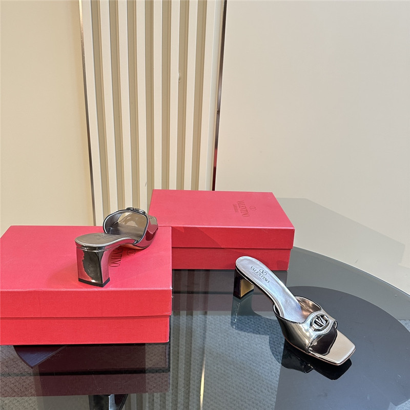 Va1e*ntin0 vlogo locker mules in gold mirrored calfskin